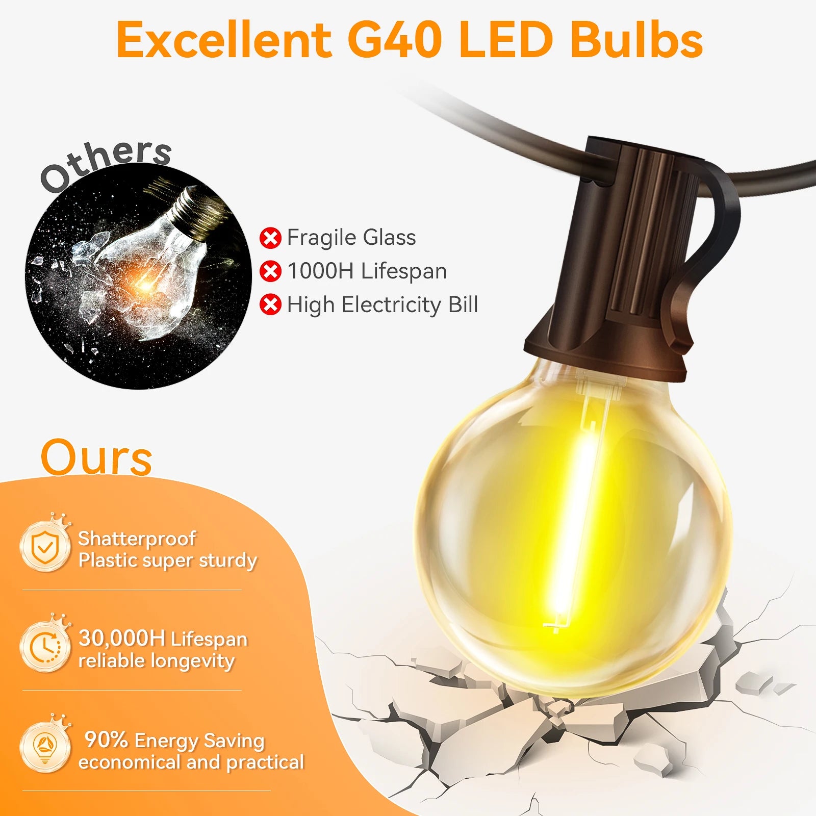 30M Outdoor String Lights G40 LED