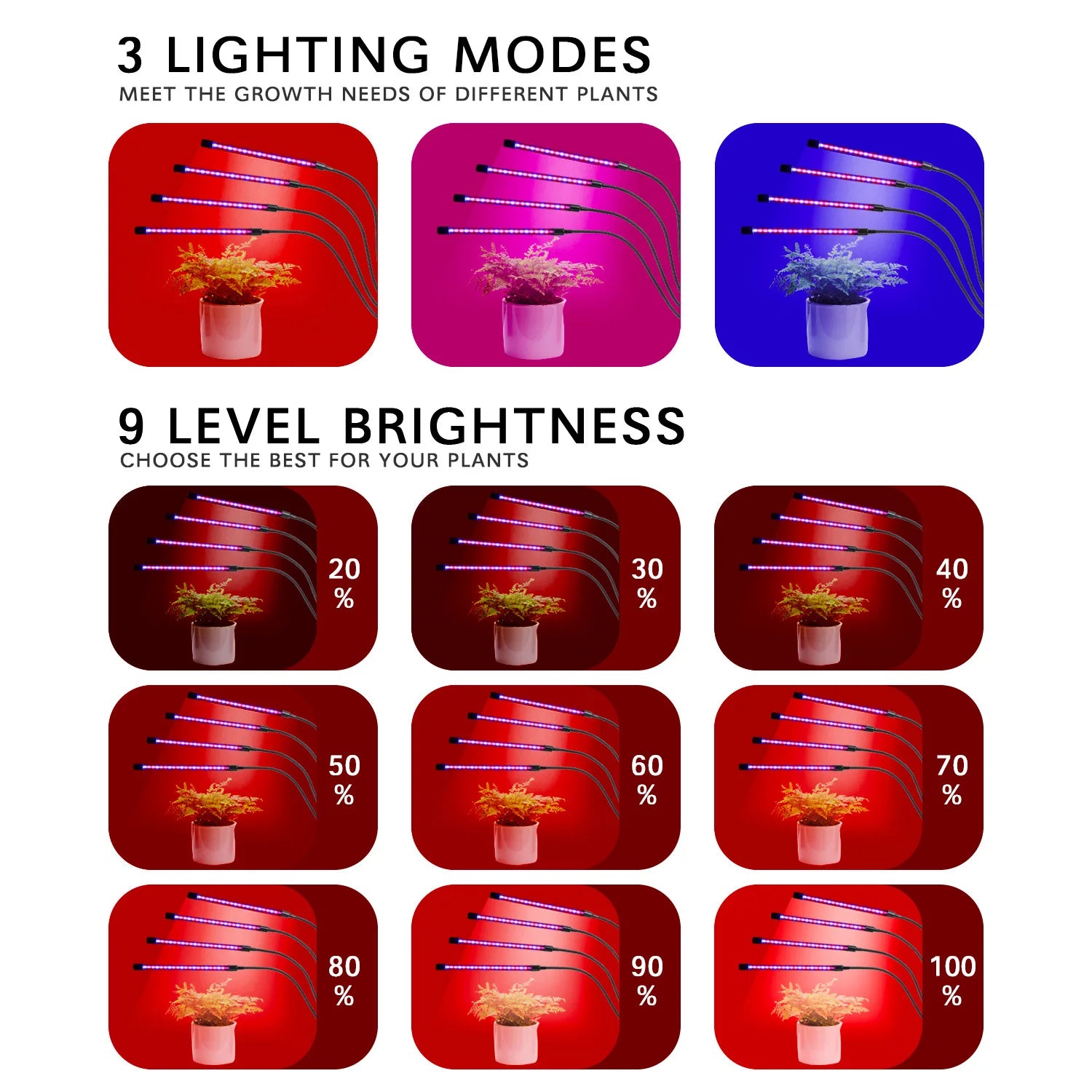 USB LED Plant Grow Light 3H/9H/12H