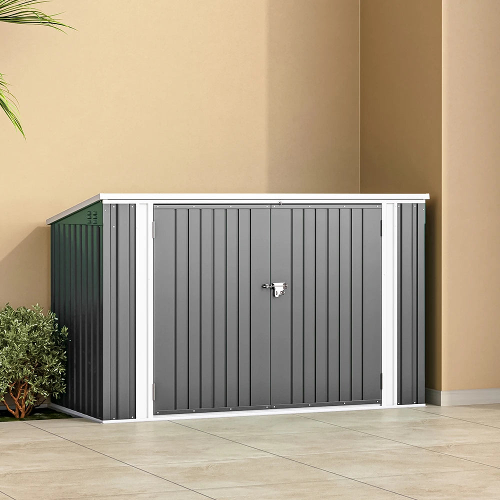 Secure Outdoor Bike Shed – 210x105x130cm, Grey, Lockable Doors