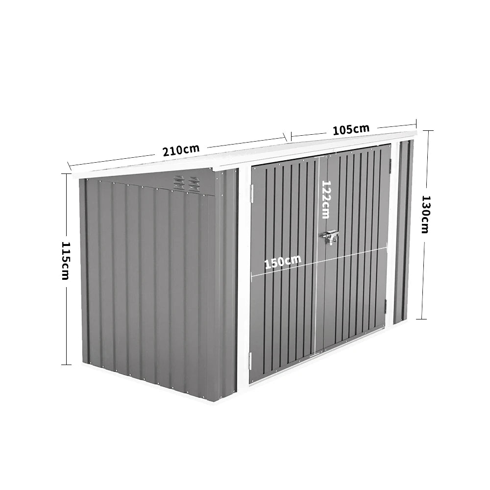 Secure Outdoor Bike Shed – 210x105x130cm, Grey, Lockable Doors
