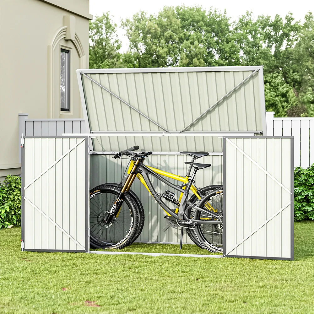 Secure Outdoor Bike Shed – 210x105x130cm, Grey, Lockable Doors