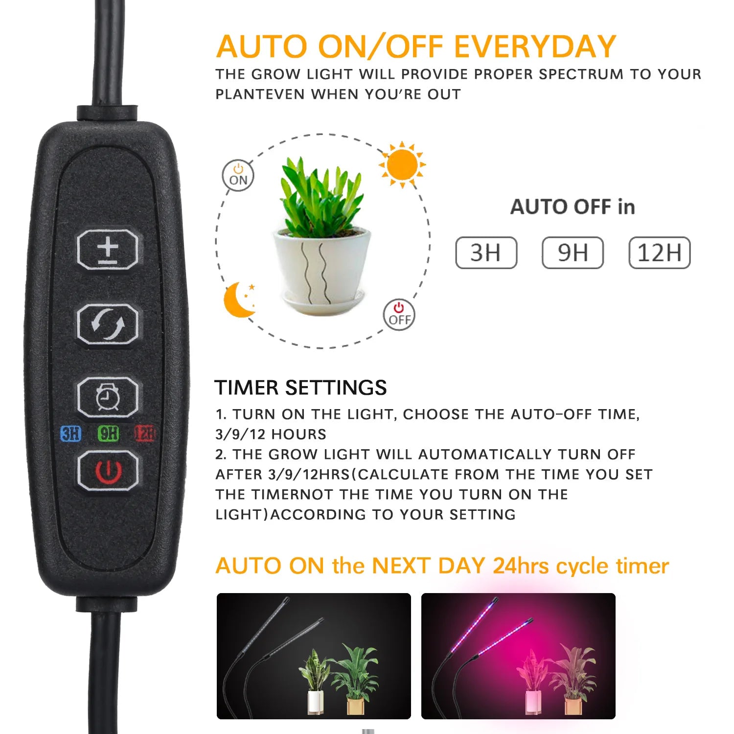 USB LED Plant Grow Light 3H/9H/12H