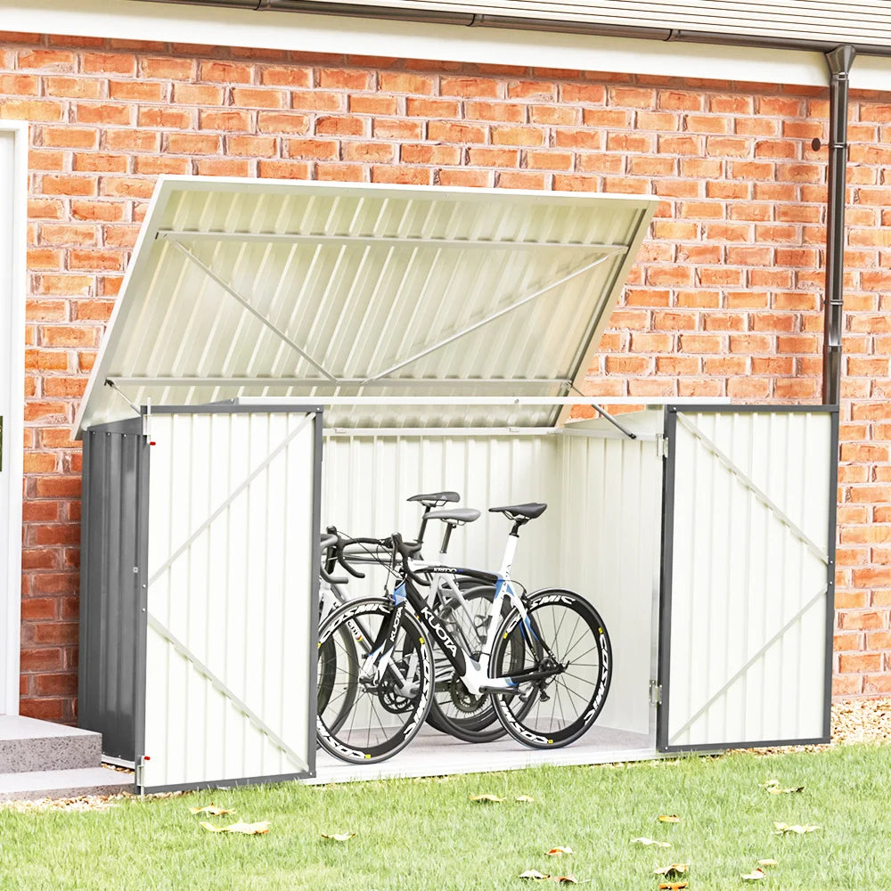 Secure Outdoor Bike Shed – 210x105x130cm, Grey, Lockable Doors