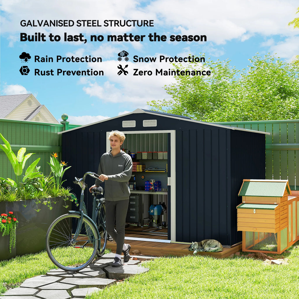 9 x 6ft Metal Garden Shed, Outdoor Storage, Lockable Double Doors, Dark Grey
